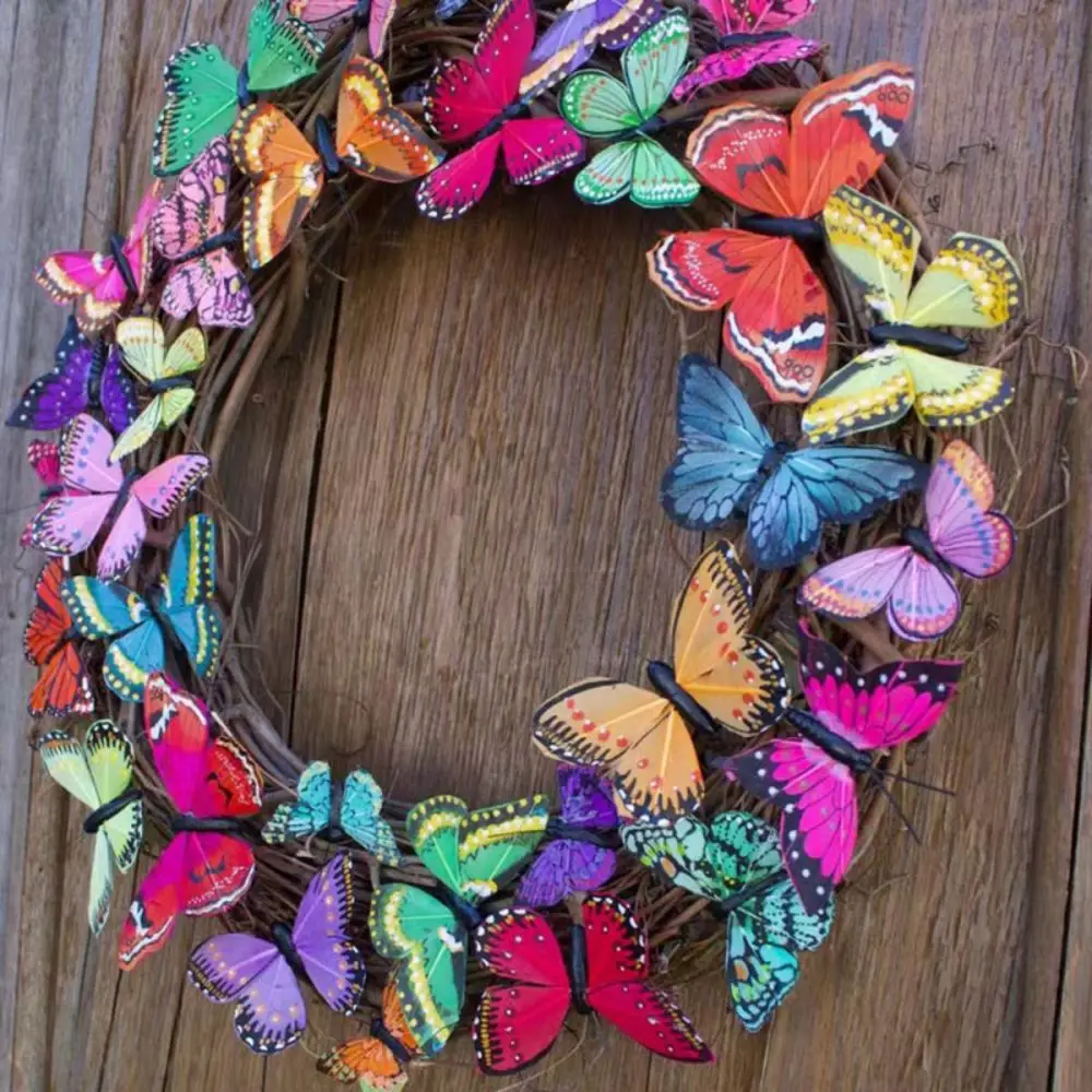 1pc Artificial Butterfly Simulation Wreath With Real Vine for Home Dcoration, Door and Wall Hanging Decoration Party Decor