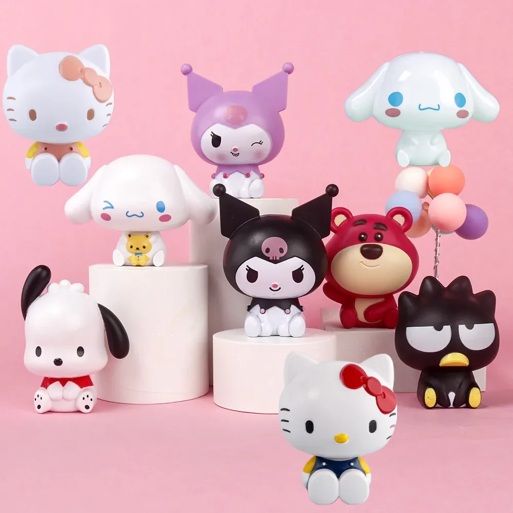 Cute 6pcs Aoger Hello Kitty Action Figure Toys Dolls Model Set Kuromi Melody Cinnamoroll for Kids Birthday Gifts Cake Decor