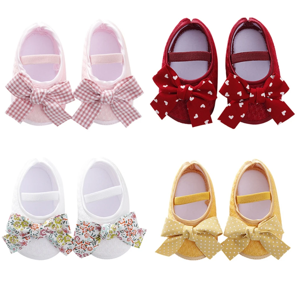 Baby Girls  Flats with  Infant Non-Slip Soft Sole Cute Bowknot Shoes Newborn Princess Wedding Shoes Toddler First Walkers 0-12M