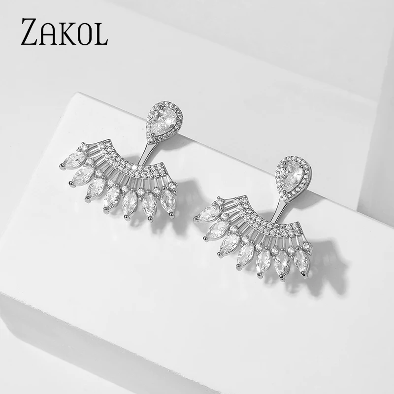 ZAKOL Korean Micro Paved Cubic Zirconia Irregular Stud Earings for Women Fashion Sliver Color Female Wedding Jewelry EP5381