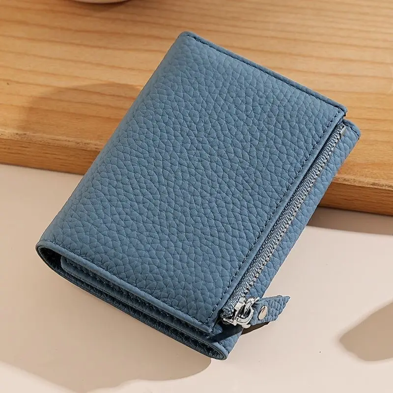 Damen Dreifach-Geldbörse RFID-Blockierung Diebstahlsichere Brieftasche PU-Leder Mehrere Kartenfächer Reißverschluss-Münzfach – Detail 3
