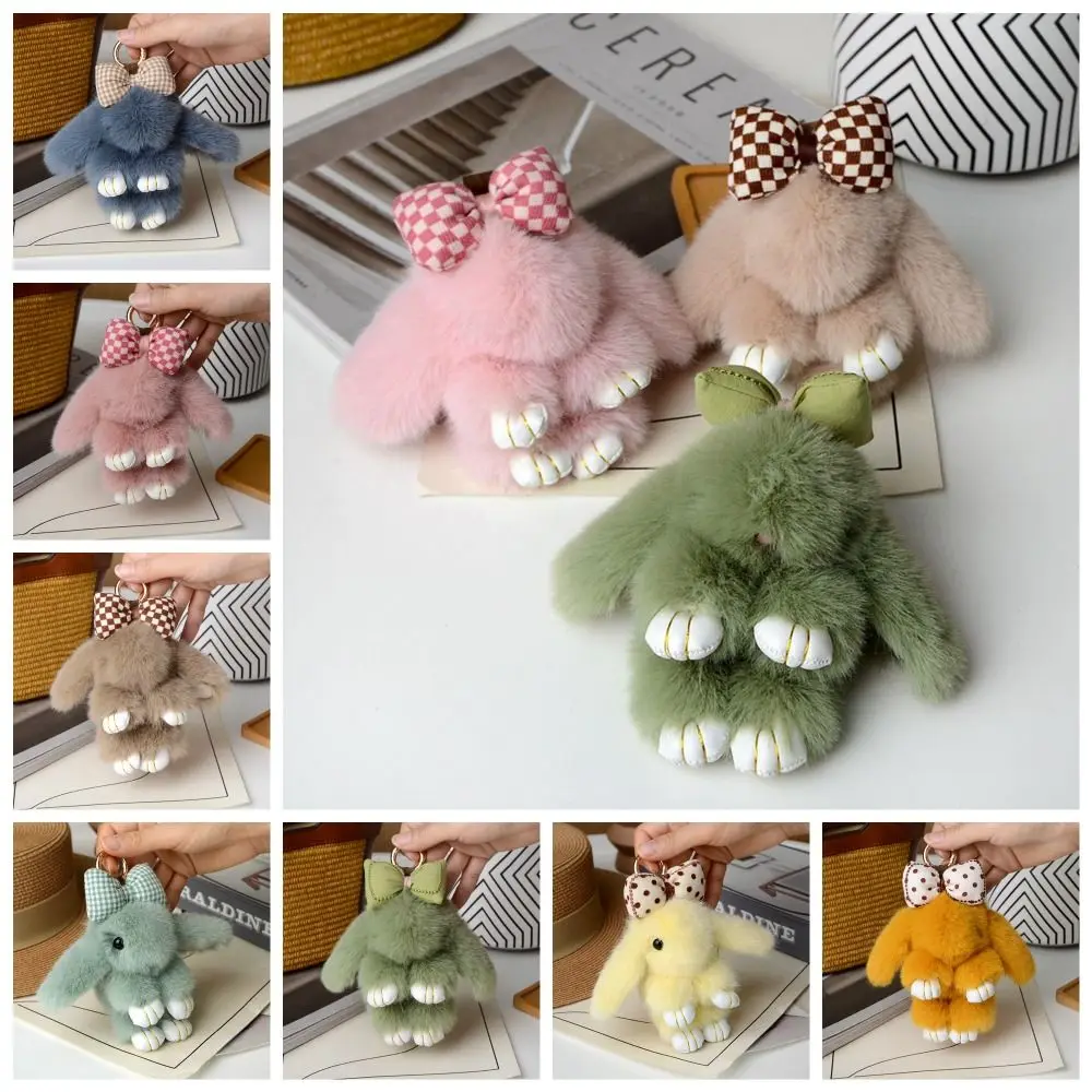 Bag Accessories Fashion Pluff Bunny Keychain Lovely Cute Play Dead Rabbit Doll Smooth Bowknot Rabbit Fur Keychain Girlfriend