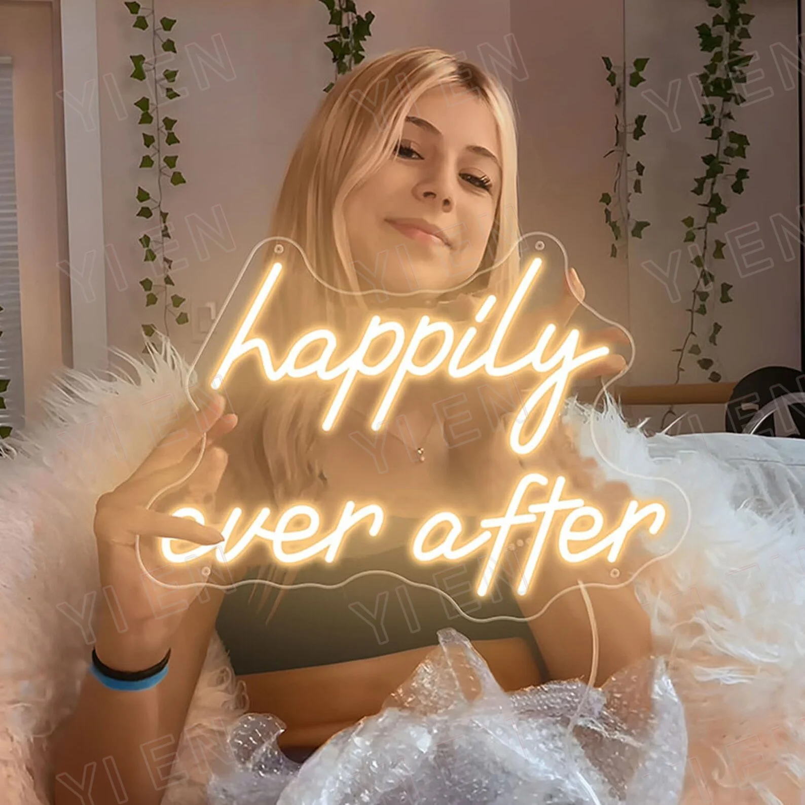 Happily Ever After Neon Sign, Sinal de casamento, Sinal de néon para o fundo do casamento, Presente de casamento artesanal