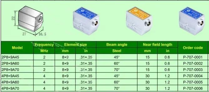 For YUSHI 2mhz Single Crystal Transducer, Angle 70 Degree, 8*9mm NDT Ultrasonic Angle Probe