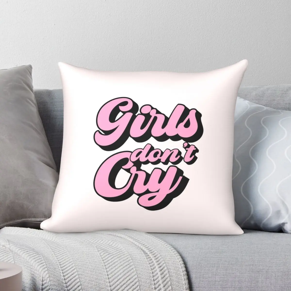 Girls Don't Cry Pillowcase Polyester Linen Velvet Pattern Zip Decor Pillow Case Home Cushion Cover Wholesale