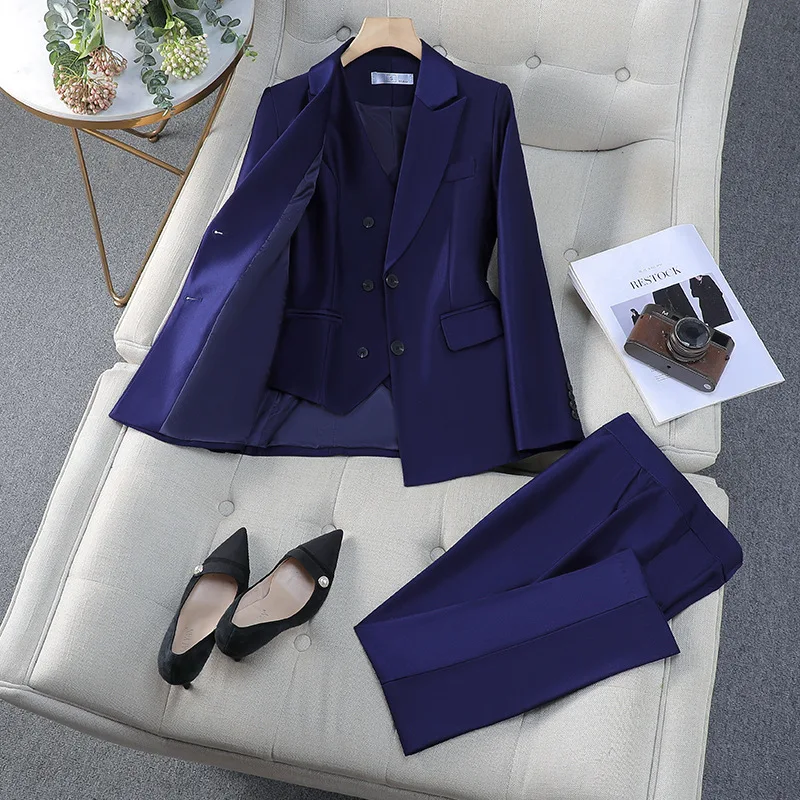 الخريف بدلة عمل 3 قطعة مجموعة السترة معطف + السراويل سترة رسمية النساء مكتب المهنية بليزرات السراويل بنطلون مجموعة
