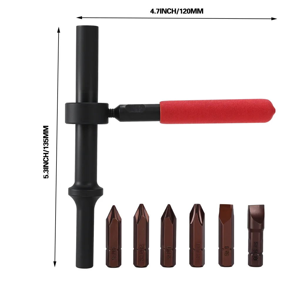 

​F3369 Air Impact Screw Remover | 6-Piece Black Diamond Steel Slotted & Phillips Bits | Pneumatic Hammer Compatible