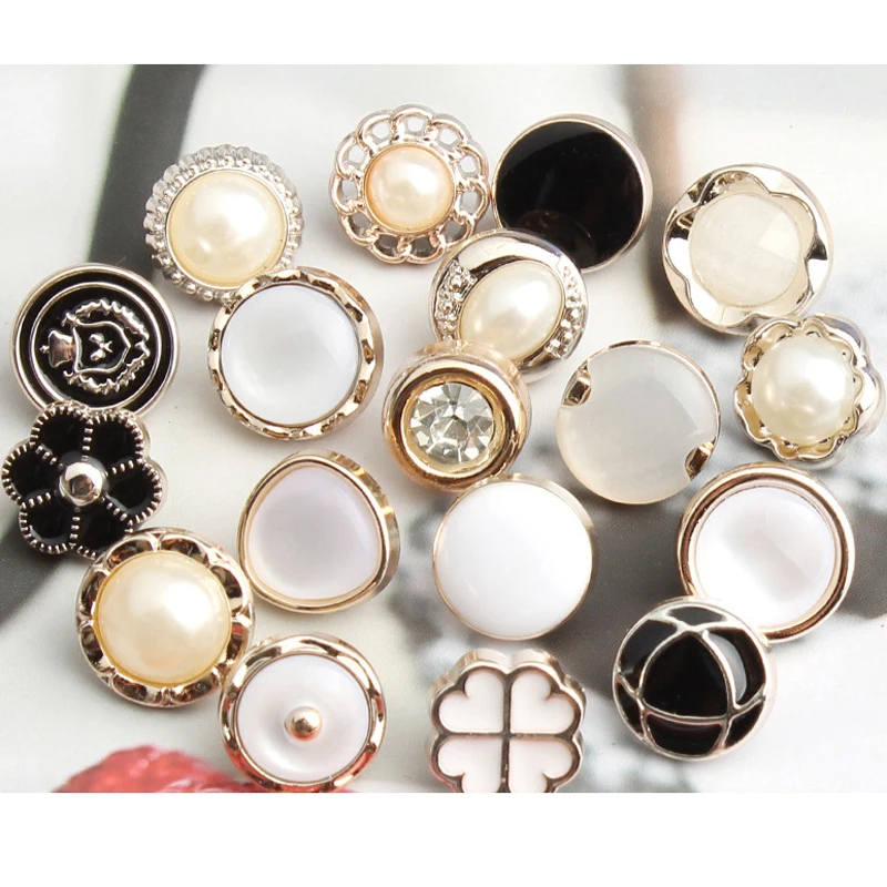 10pcs/set Metal Gold Pearl Buttons Plastic Shank Sewing Button for Clothing, Wholesale Use for Garment Sewing and DIY Decoration