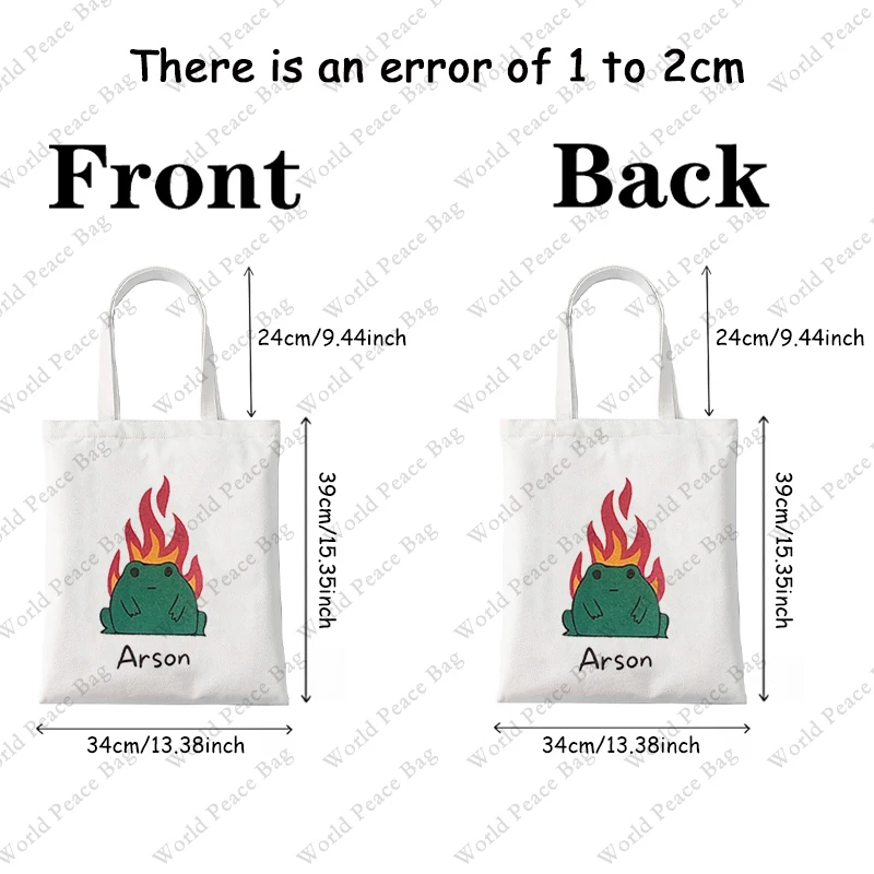 1 pc DEFECT Arson fire meme Frog froggy cute aesthetic pattern Tote Bag  Canvas Shoulder Bag For Travel Daily Commute Women's