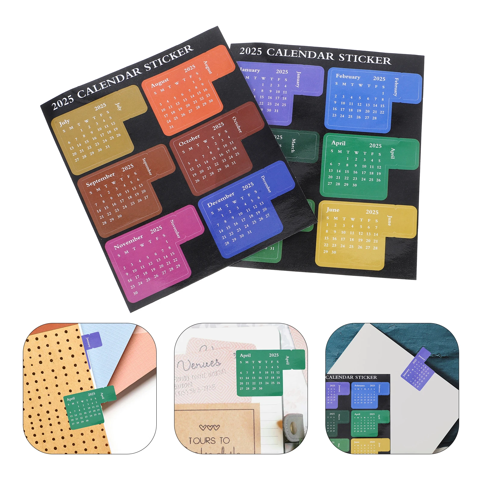 

2025 Agenda Planner Stickers Journal Tabs Household Labels 2 Pieces Coated Paper Month Index Student Office Bookmarks Colorful