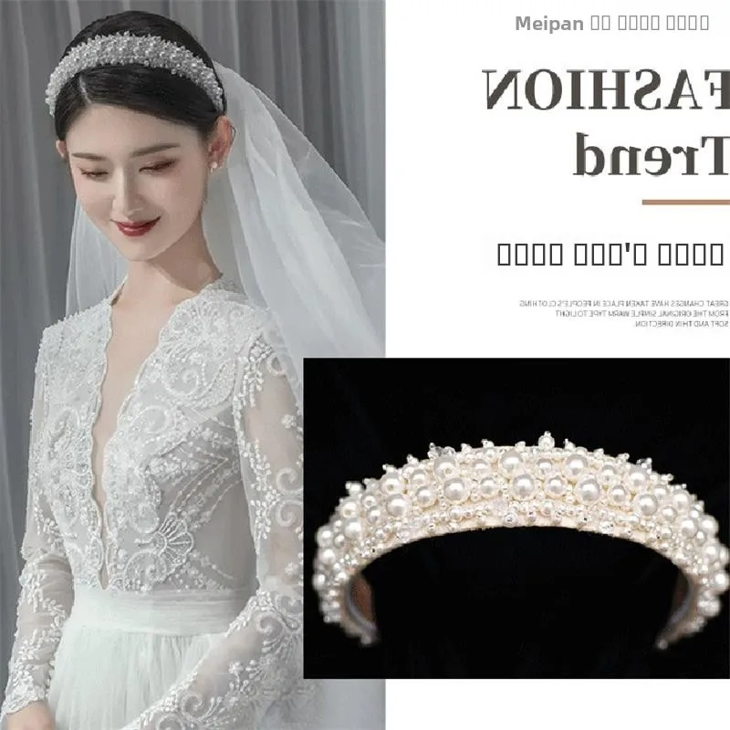 

Свадебные аксессуары для волос с жемчугом и кристаллами в стиле барокко, корейская корона принца, повязка для волос, женские модные украшения, декор для волос
