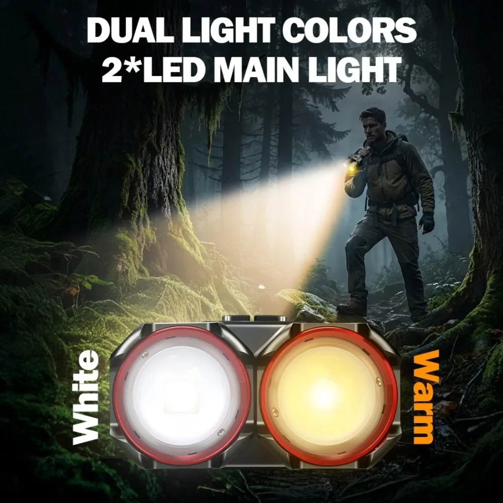 Outdoor Long‑distance LED Flashlight White‑Yellow Dual Light Beads Torch Super Bright Type‑C Charging for Outdoor Activities