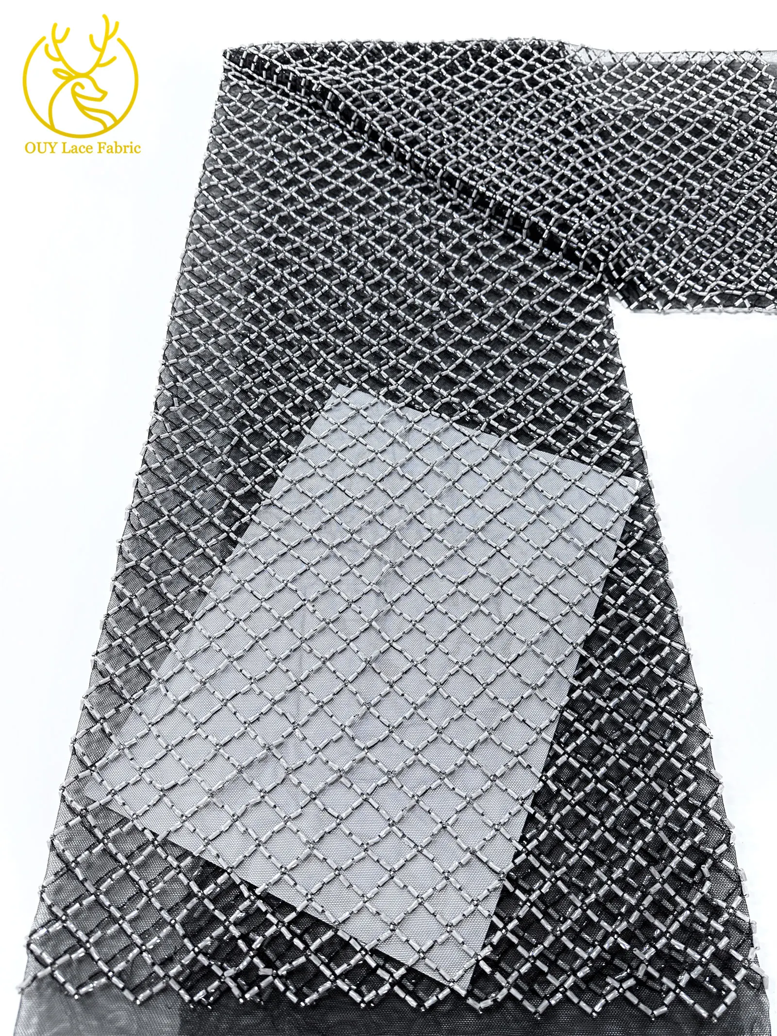 Luxuriöser französischer Perlenstickerei-Spitzenstoff 2026 – Französische Bugle-Perlen auf Mesh-Tüll-Spitze, nigerianisch, für Damen-Abendkleider, Nähmaterial, 5 Yards – Detail 25