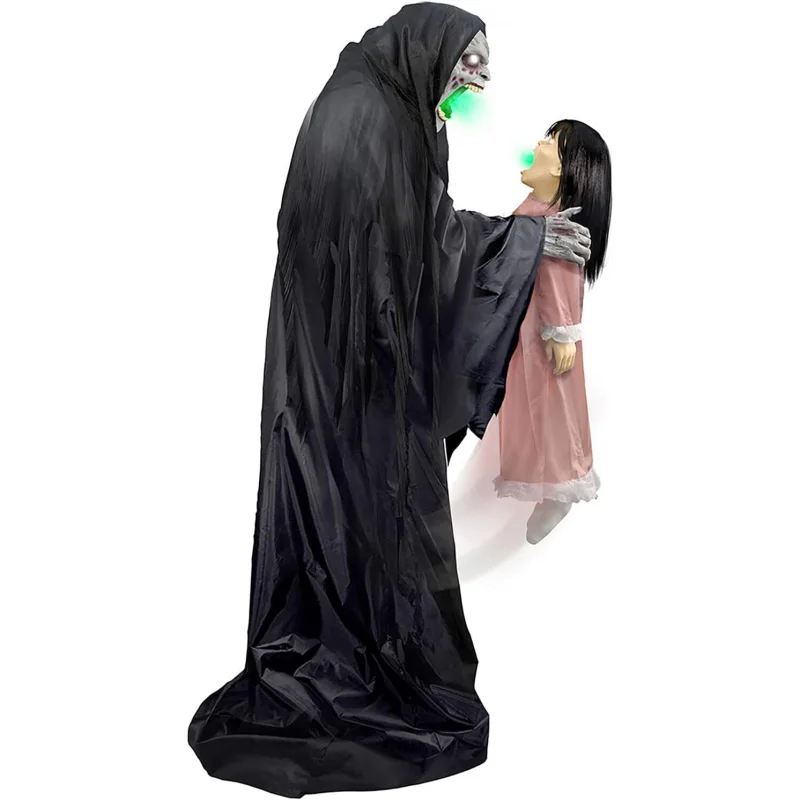 

EQHaunted Hill Farm Soul Sucker Demon Reaper with Child by Tekky,Motion-Activated Talking Halloween Animatronic for Creepy Indoo