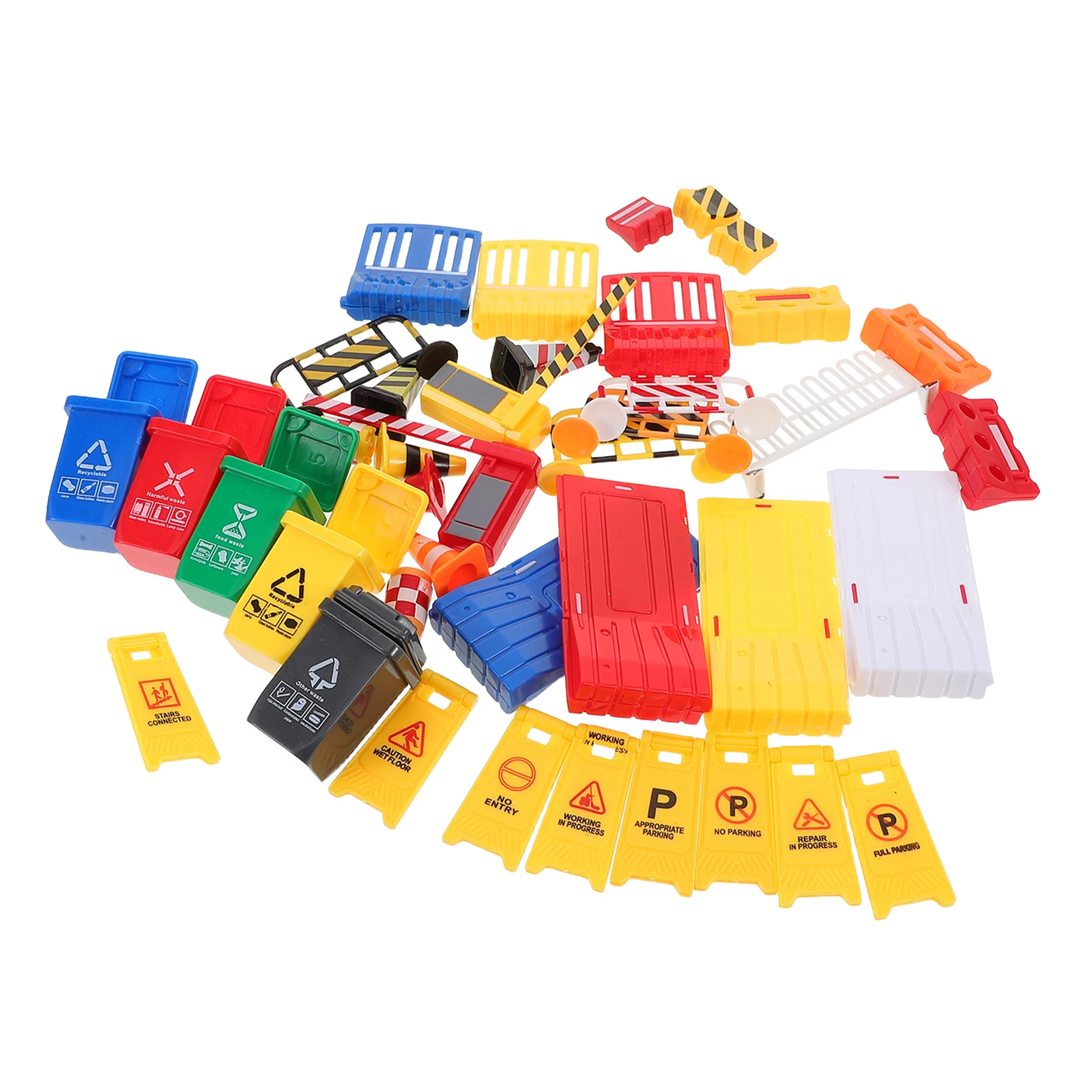 

40 Pcs Early Education Transportation Toys Traffic Cones Mini Trash Cans Stop Sign Set Abs Street Warning Signs Child