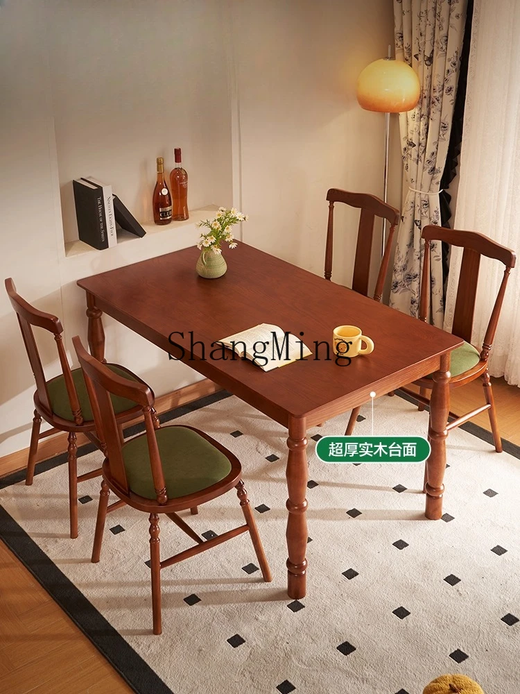 طاولة طعام من الخشب الصلب DHY متوسطة عتيقة وشقة صغيرة منزلية مستطيلة وطاولة طعام كلاسيكية #2