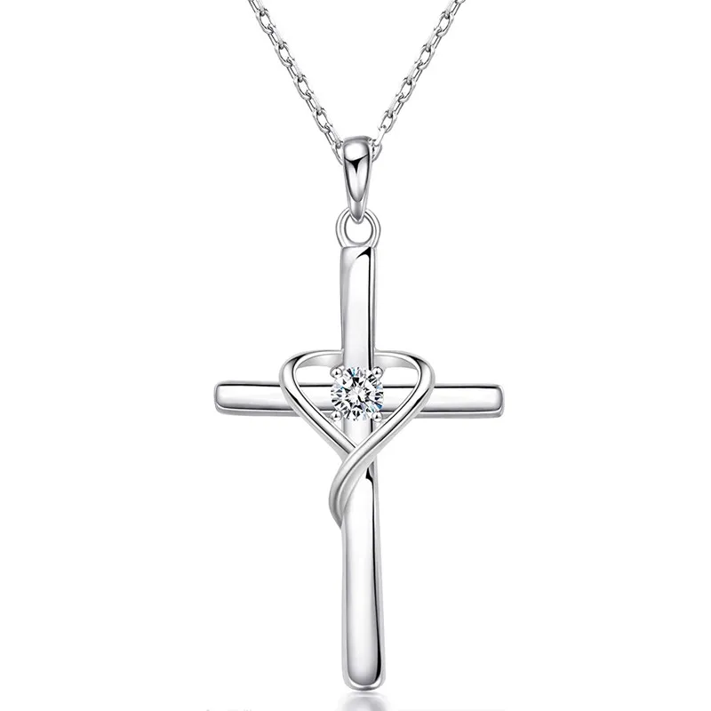 Huitan Delicate Trendy Cross Necklace Female Fashion Jewelry with Brilliant Zirconia Silver Color Pendant Accessories for Women