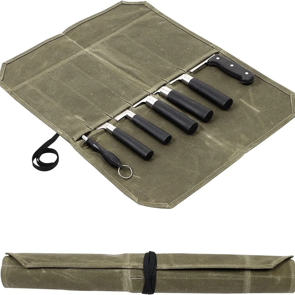 

Wet Wax Canvas Knife Pouch Portable Tableware Storage Bag for Picnics Camping Barbecue Chef Bag File Roll Storage