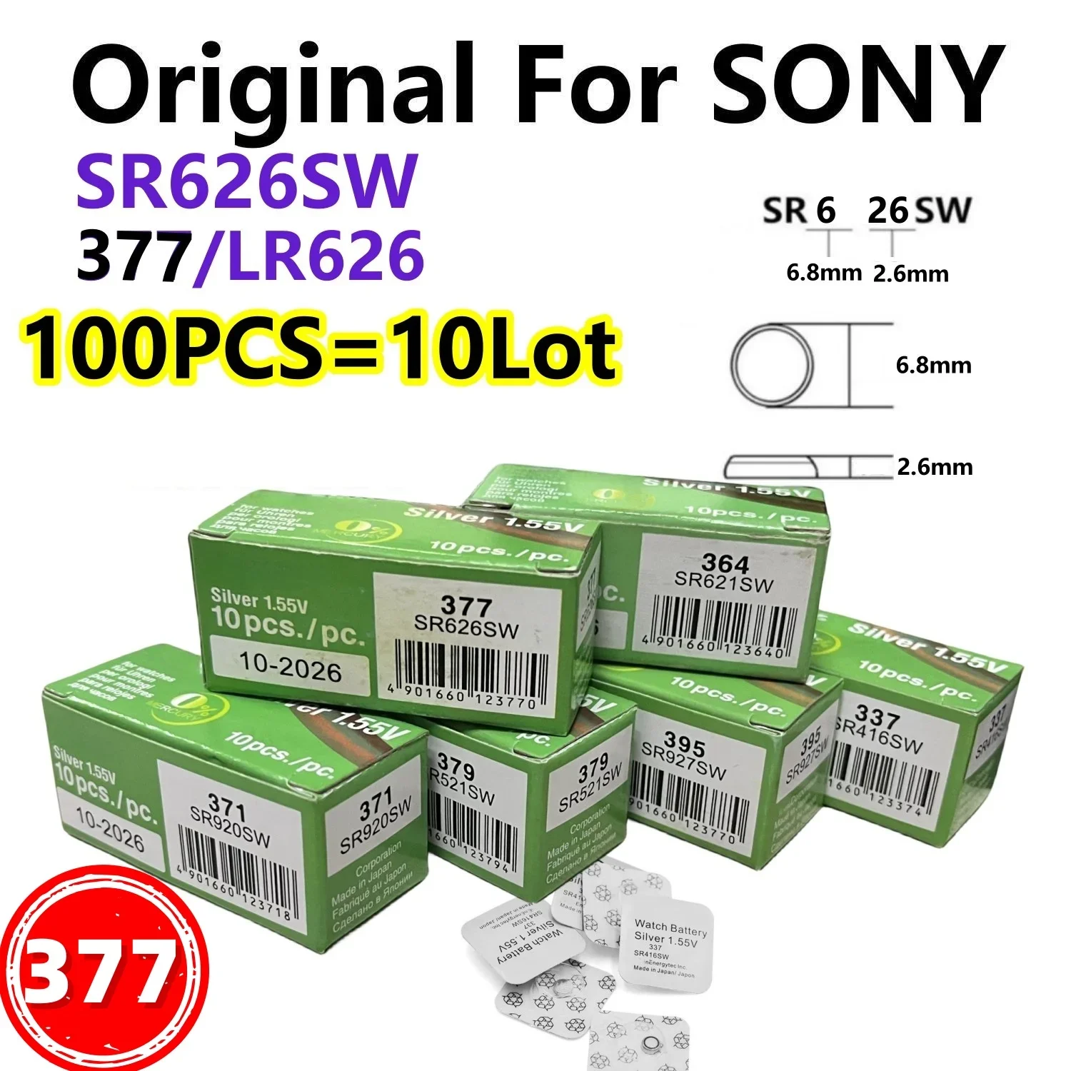 

100Pcs Original For SONY SR626SW LR626 AG4 Batteries LR66 377 377A Alkaline Battery Watch Toys Car Remote Coin Cell 1.55V