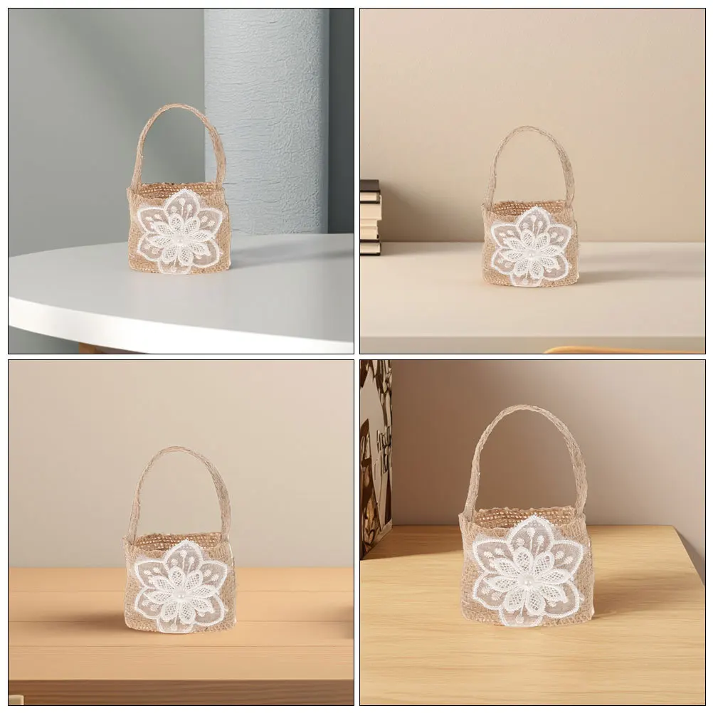 

6Pcs Rustic Burlap Flower Baskets for Wedding Party Favors Mini Candy Bags Decoration Holiday Ceremony Floral Centerpiece