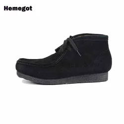 Suede Cowhide High-Top Men's Boots Anti Slip Casual Leather Shoes Thick-Soled Lace Up Leather Handmade Shoes British Style Shoes