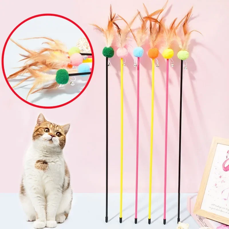 

Cat Toy Feather Cat Toys Interactive Wool Ball Cats Sticks 55cm Long Handle Toys for Cats Sticks Kitten Teaser Toy Pet Products