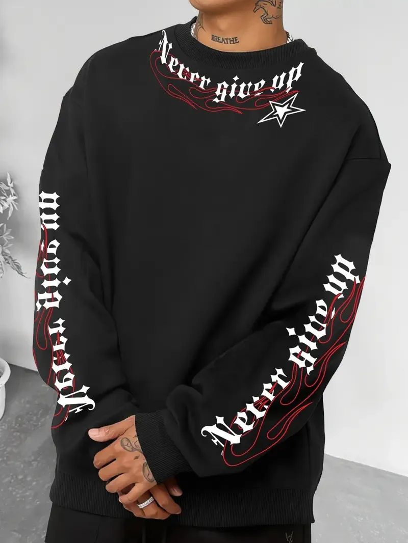 يتميز القلنسوة الرجالية الجديدة ذات الرقبة المستديرة لربيع وخريف 2025 بطباعة حروف ثلاثية الأبعاد غير رسمية ومريحة في الشارع