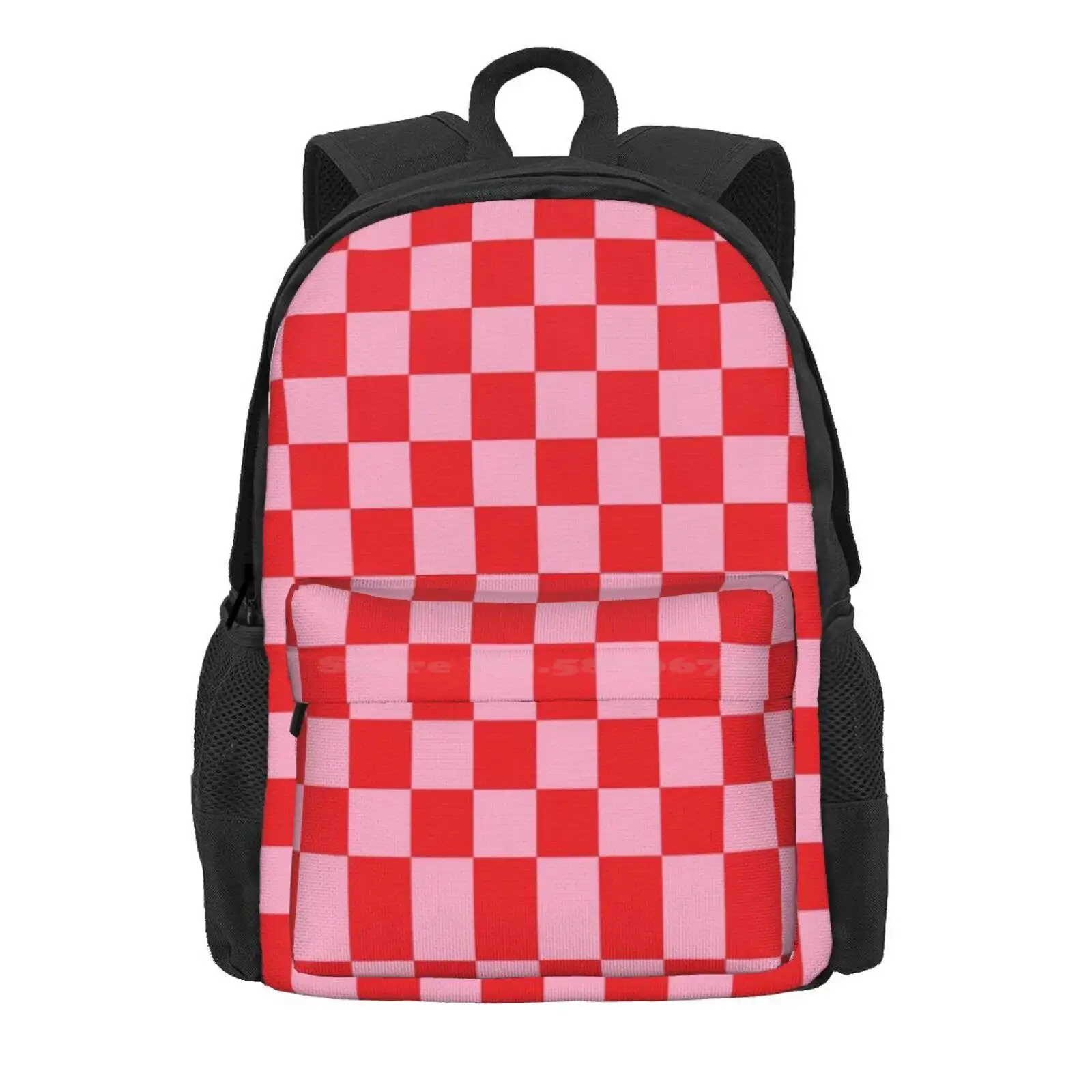 Checkered Pink And Red Hot Sale Schoolbag Backpack Fashion Bags Squares Pink Four Sides Shape Fun Checkered Abstract