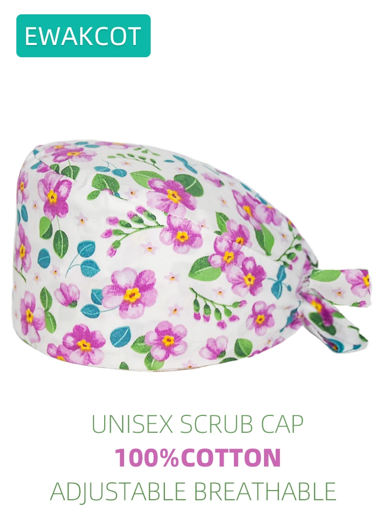 女性の花柄サージカルキャップ綿ナース看護帽子シェフスパ美容院作業帽子歯科医クリニック医療スクラブキャップ