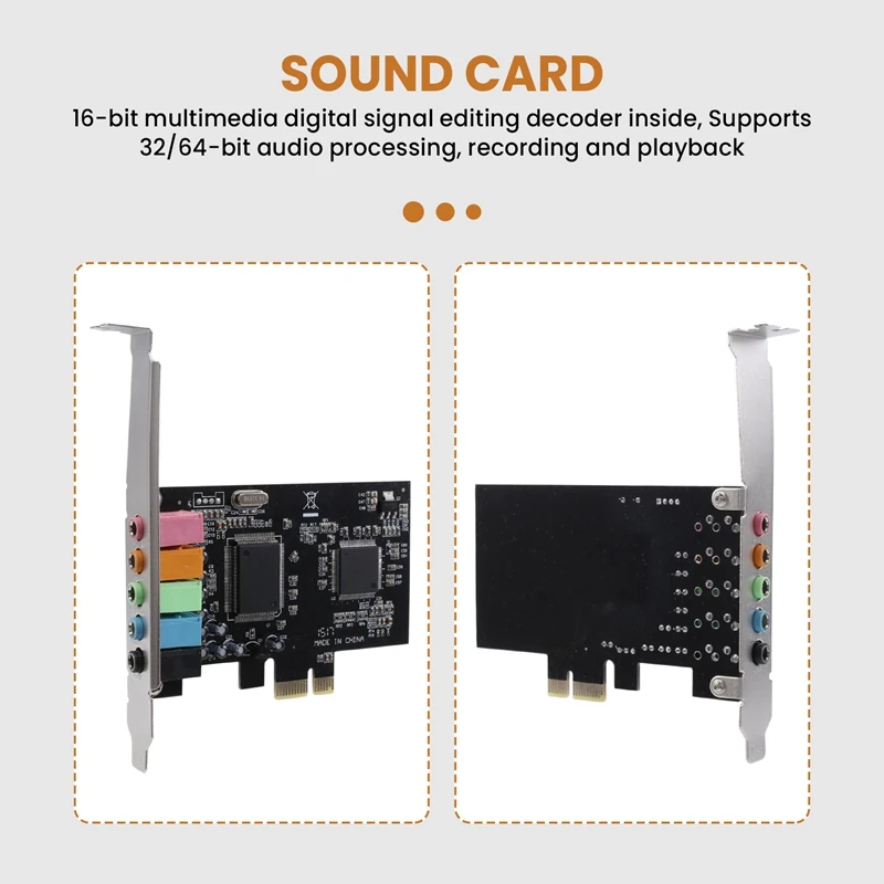 5.1 Internal Sound Card For Windows 10 With Low Profile Bracket, 3D Stereo PCI-E, CMI8738 Chip 32/64 Bit Sound Card PCI