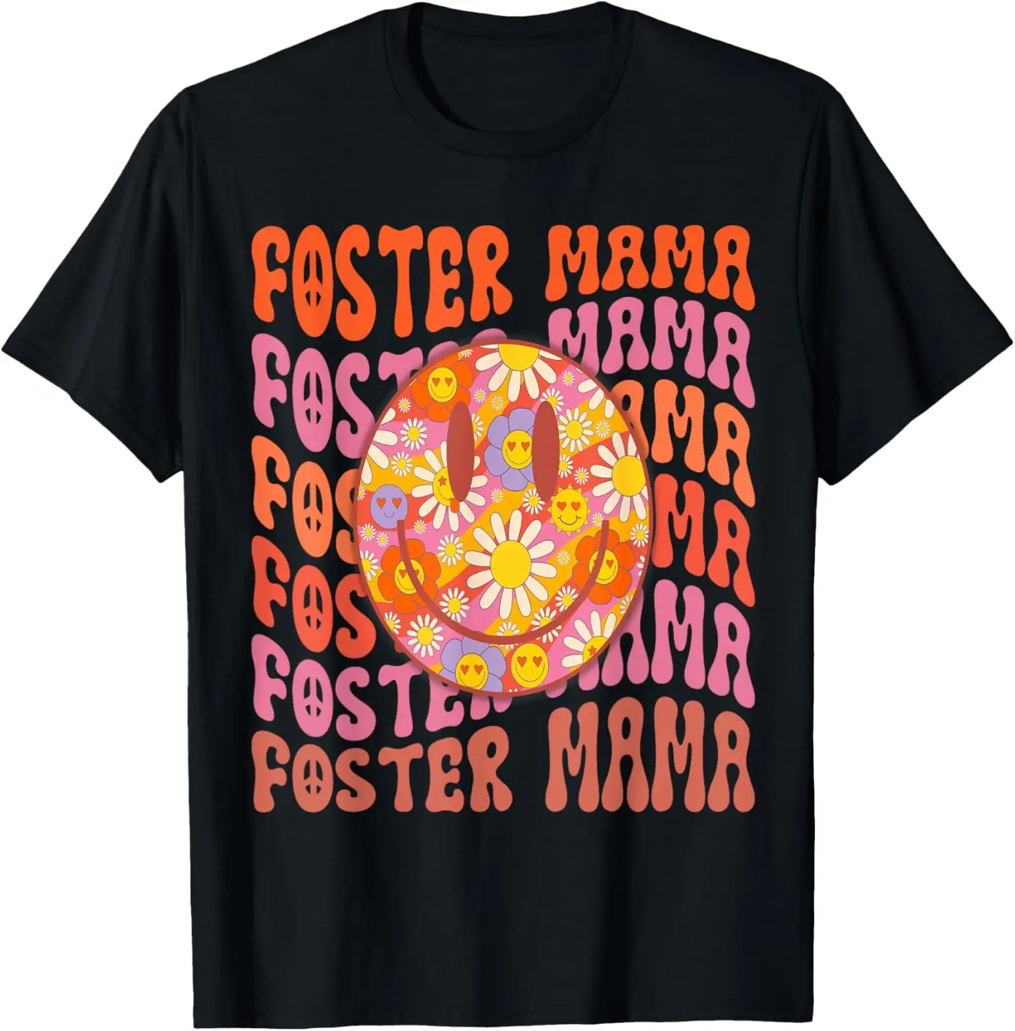 Foster Mom Life Groovy Adoption Day Funny Foster Family Crew T-Shirt