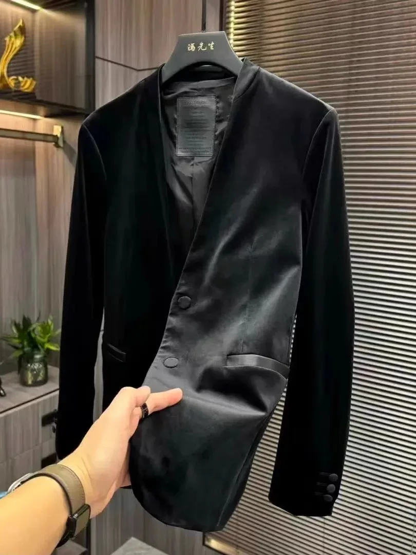 

Мужская приталенная вельветовая куртка без воротника, весна-осень, не скатывается, модная, высокое качество, молодежная, длинный рукав