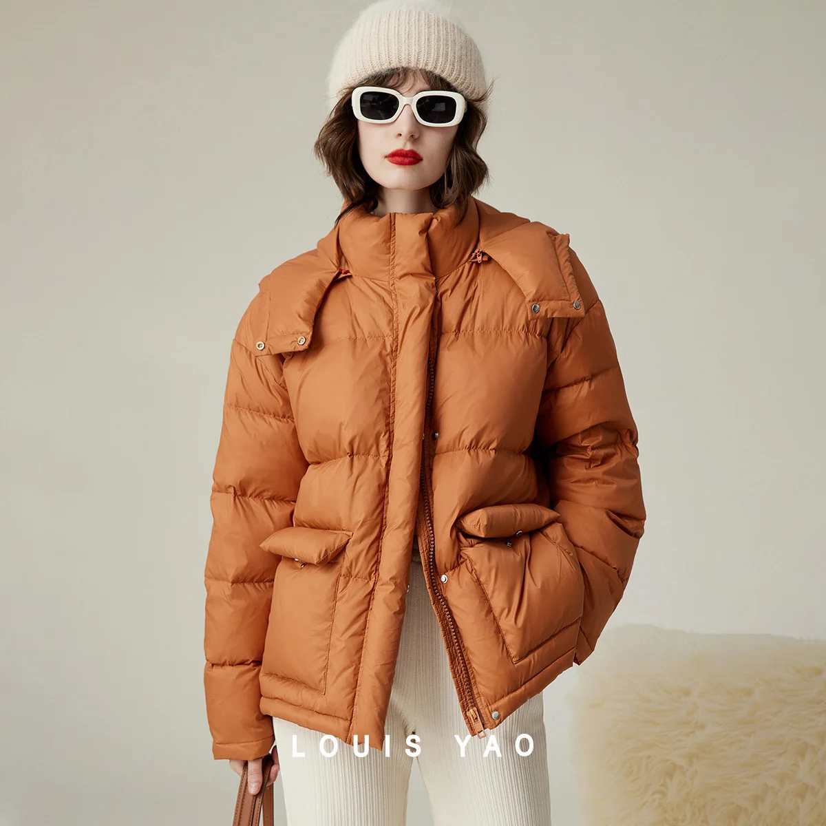 LOUIS YAO Commuter Casual Thickened Women's Down Jacket 2025 Winter Stand-collar Detachable Hood Duck Down Coat