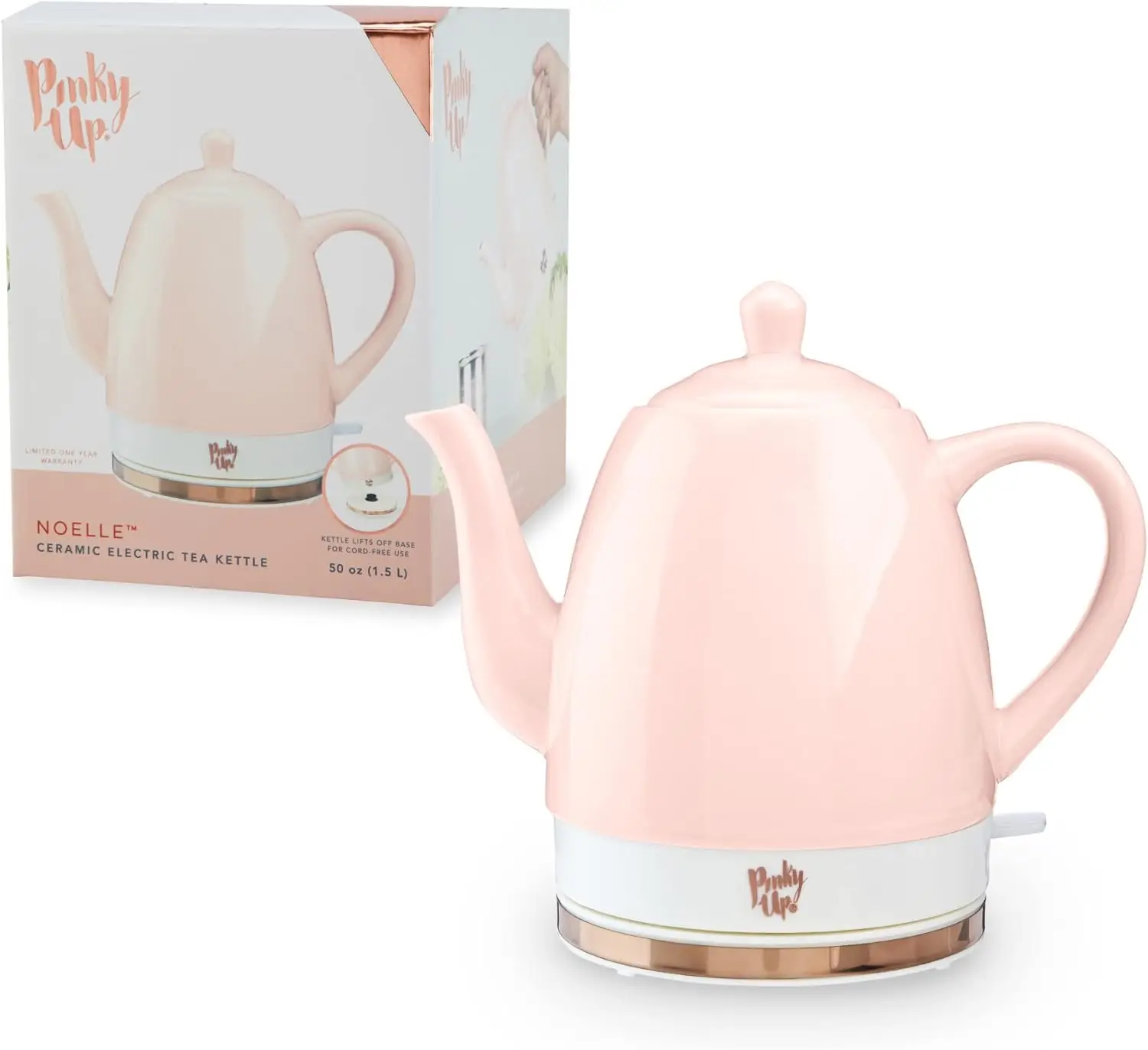 

Pink Gooseneck Electric Ceramic Kettle 1.5L for Tea & Coffee, Blush Rose Gold Design