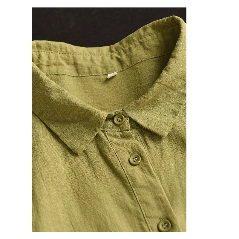 Natural Pure Linen Women's Shirt, White Short-sleeved, Simple and Elegant Top, Youthful Fashionable Street Wear Comfortable Cool