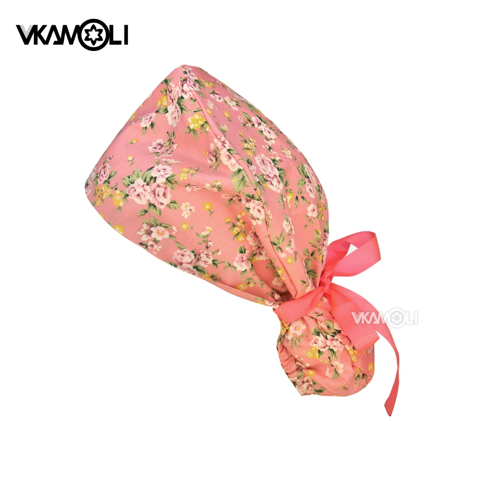 Bonnet chirurgical à cheveux longs imprimé rose, pour la prévention de la poussière et les cheveux longs, casquette queue de cheval pour infirmière et médecin