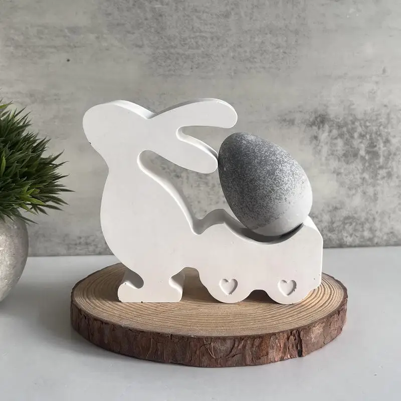 Easter Bunny Pull Cart Silicone Mold Car Ornament Cement Plaster Resin Egg Candle Holder Mould Home Craft Decor