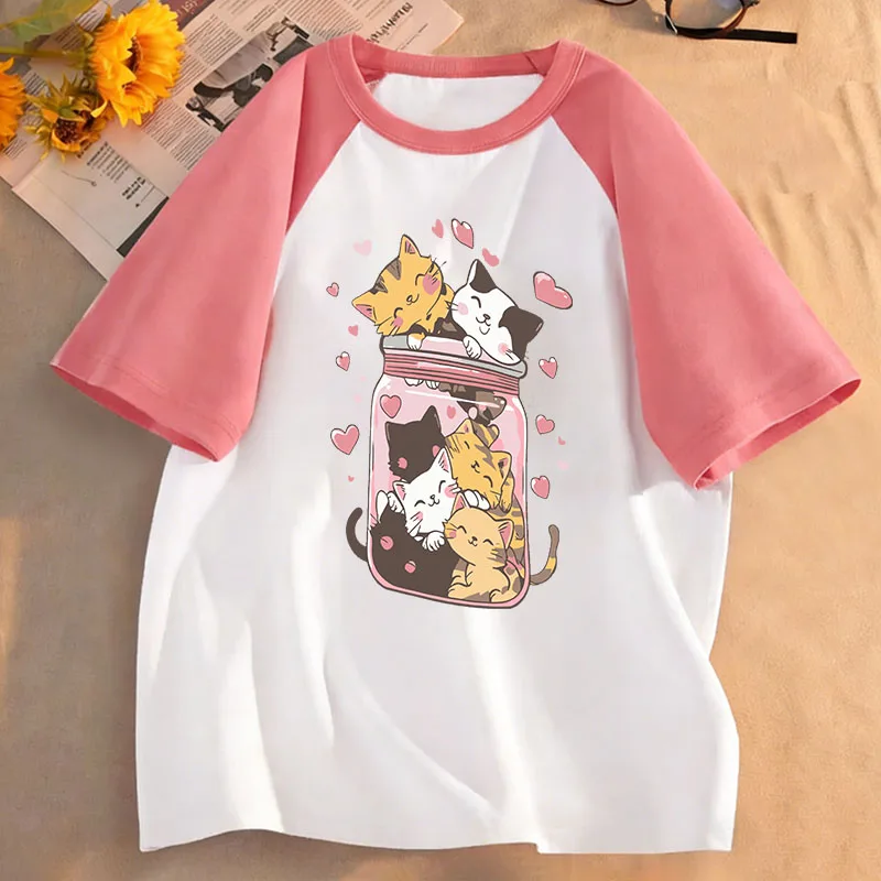 Süße Y2k Lovely Cat Shirts Manga Kinder T-Shirt Kawaii Jungen Mädchen Sommer Frühling Casual Top Tee
