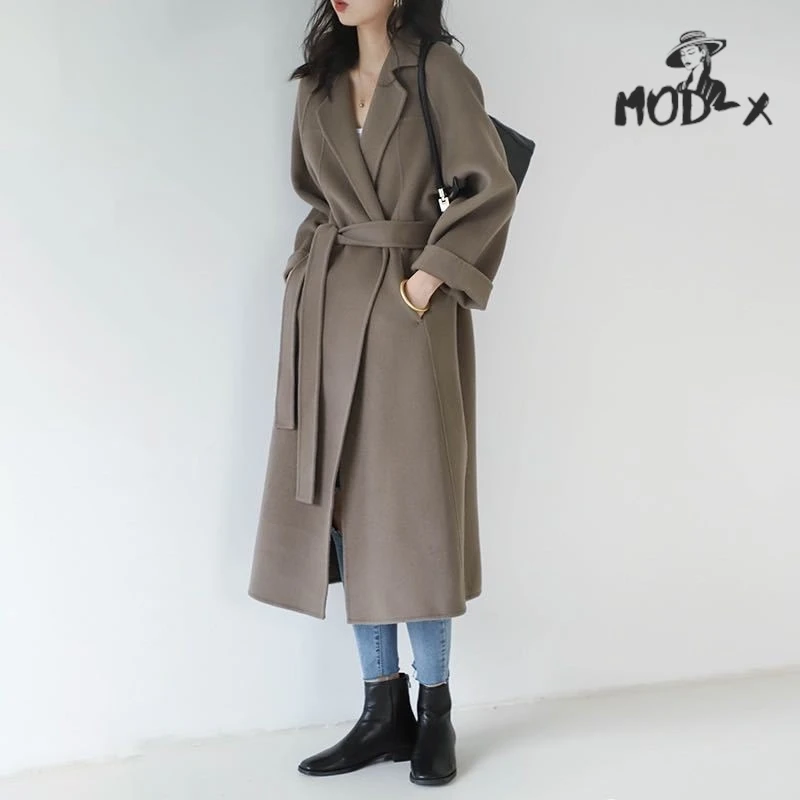 MODX Double-sided Cashmere Coat Women's Mid-length 2024 New Premium Coat Over The Knee Loose Wool Coat Hot New