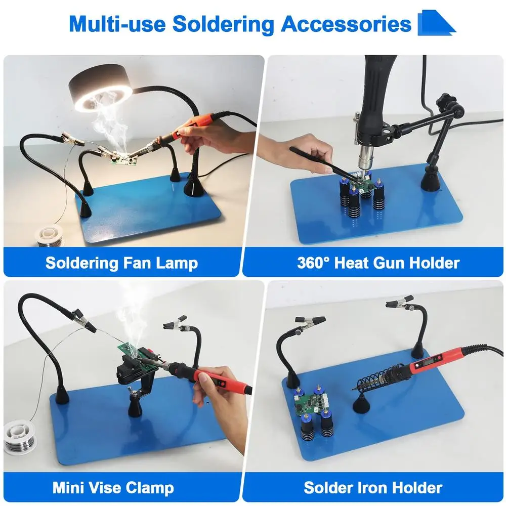 Soldering Third Hand Tools with Smoke Extractor Light Vise Clamp PCB Holder Magnetic Arms Hot Air Gun Stand Craft Repair Helper