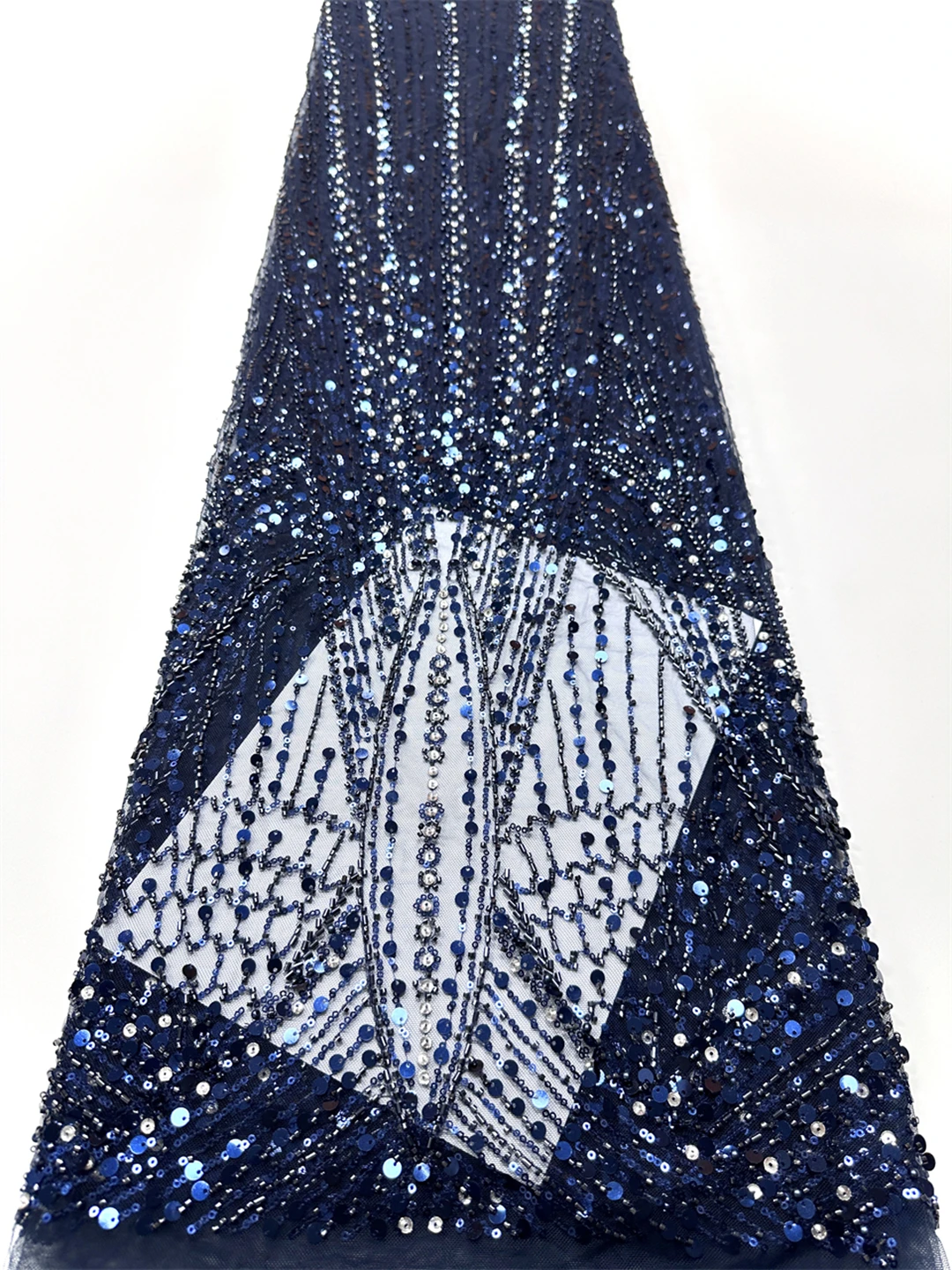 

Синяя африканская французская нигерийская высококачественная тюлевая кружевная ткань с бусинами и блестками, вышитая сетка для свадебной вечеринки, шитье платья невесты