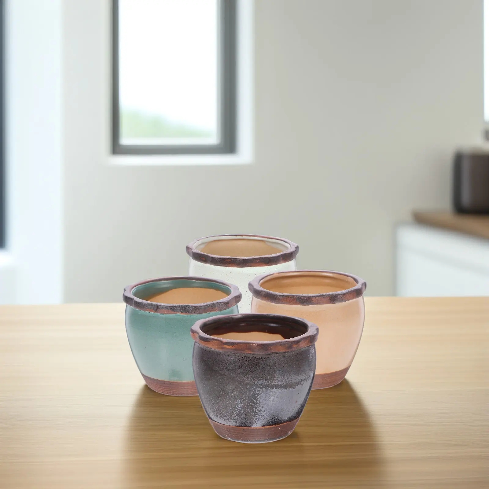 

Набор из 4 мини-керамических горшков для суккулентов, дышащие кашпо для декора рабочего стола, книжной полки, окна, маленькие керамические цветочные горшки