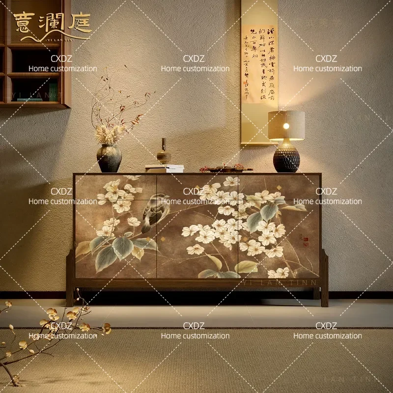 Song-style flowers and birds, golden finches, solid wood porch cabinets, tea rooms, painted bucket cabinets, side cabinets,