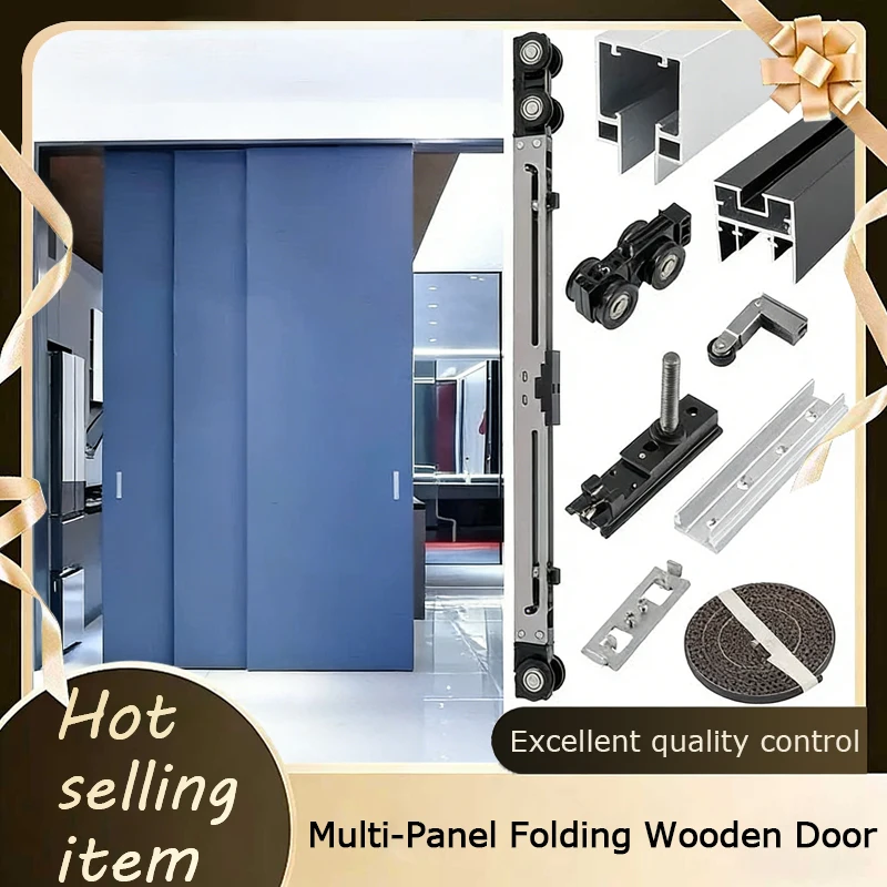 3-4 Panel Sliding Door Complete Hardware Kit Damping Soft-Close Easy Glide Micro Gap For Wood Door Left-Right Push Flush Track