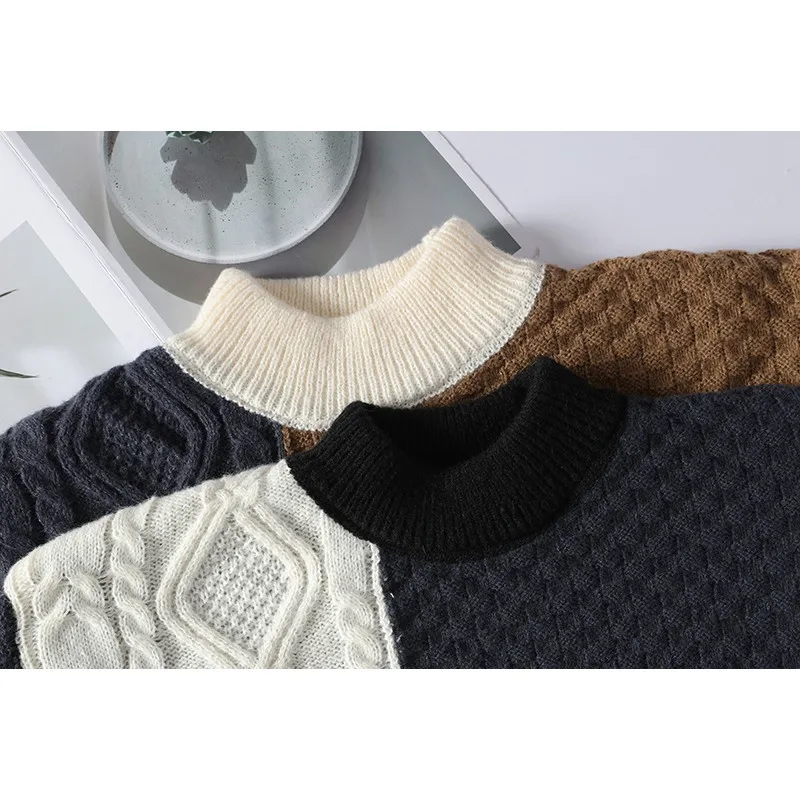 New Trendy Loose Young Boys Sweater 2025 Winter Fashion Patchwork Jumper Long Sleeve Warm Clothes Youth Students Knitwear