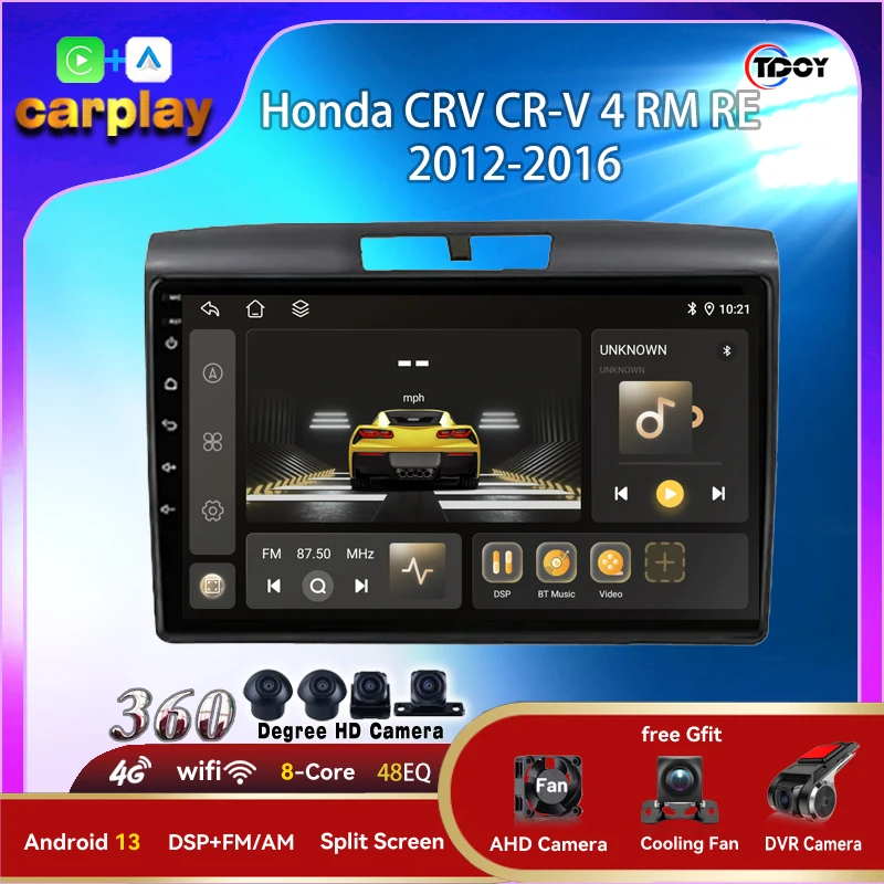 

9" Android 15 Carplay Car Stereo Radio for Honda CRV CR-V 4 RM RE 2012-2016 Multimedia Player Navigation GPS 2 Din 4G Audio DVD