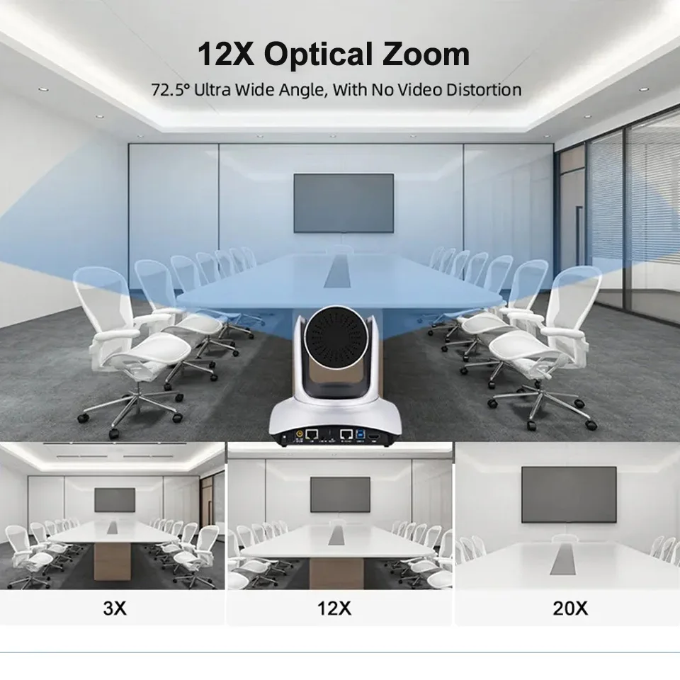 كاميرا مؤتمرات فيديو 4K30fps 12 20X زووم بصري AI كاميرا Ptz للتتبع التلقائي مع مخرجات USB3.0 HDMI LAN تعمل مع التكبير، OBS