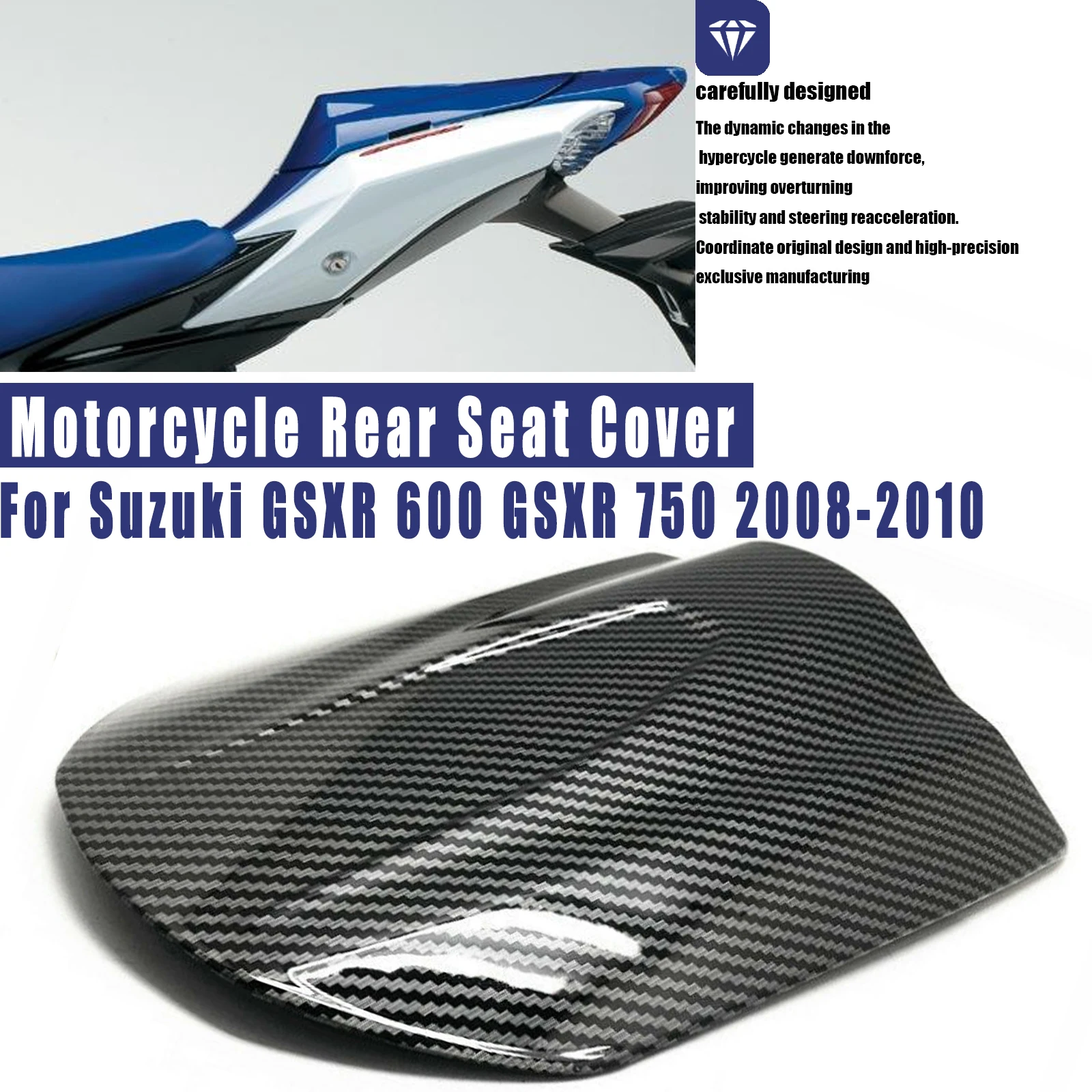 For Suzuki GSXR 600 GSXR 750 GSXR600 750 2008 2009 2010 Motorcycle Pillion Rear Seat Cover Fairing Kit ABS Carbon Fiber