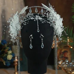 Elegant Headbands with Ear Clip Full Clear Beads Tiaras Multilayer Tassel Hair Hoop Luxury Bride Prom Crown Wedding Hair Jewelry