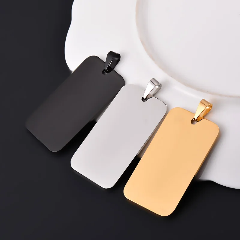 10pcs Wholesale Rectangle Stainless Steel Army ID Blank Dog Tags Pendant Necklace Jewelry Findings Hypollergenic 28x50mm